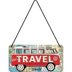 Metāla plāksne 10x20 cm / VW Bulli - Let's Travel The World cena un informācija | Interjera priekšmeti | 220.lv