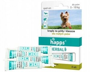 Happs Herbal pilieni pret ērcēm un blusām maziem suņiem, 5-10 kg, 4x1 ml cena un informācija | Vitamīni, uztura bagātinātāji, pretparazītu līdzekļi suņiem | 220.lv