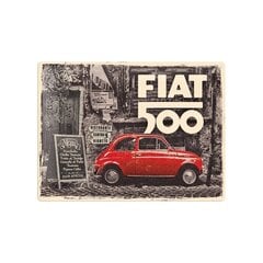 Metāla plāksne 30x40 cm / Fiat 500 - red Car In The Street cena un informācija | Interjera priekšmeti | 220.lv