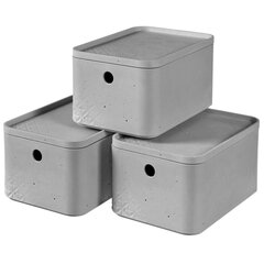 427243 Curver "Beton" Storage Box Set 3 pcs with Lid Size S Light Grey цена и информация | Ящики для вещей | 220.lv