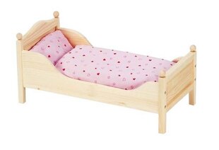 Koka leļļu gulta 54,5x27x25,5 cm cena un informācija | Rotaļlietas meitenēm | 220.lv