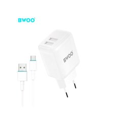 BWOO sienas lādētājs CDA60C 2x USB 2,4A, balts + kabelis USB-C cena un informācija | Lādētāji un adapteri | 220.lv
