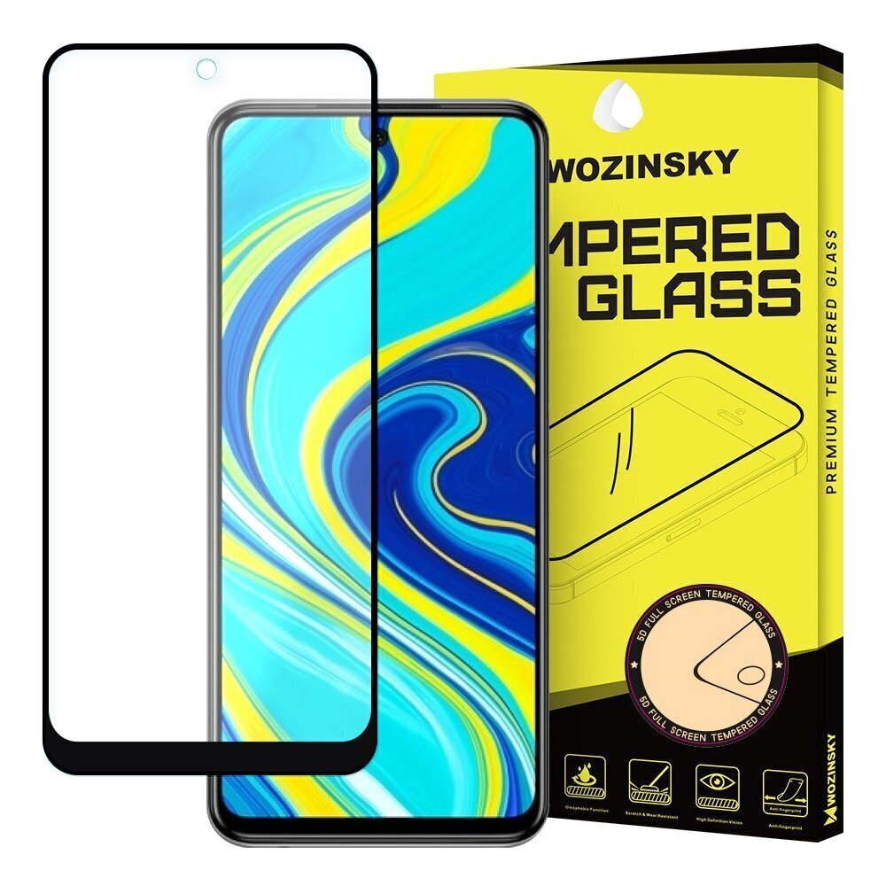 LCD aizsargstikls Wozinsky 5D pielāgots lietai Xiaomi Redmi Note 9 Pro/Redmi Note 9S/Poco X3/Poco X3 NFC/Poco X3 Pro melns cena un informācija | Ekrāna aizsargstikli | 220.lv