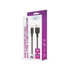 Setty kabelis USB - USB-C 3,0 m 2A, melns NEW цена и информация | Кабели для телефонов | 220.lv