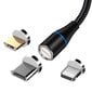 Maxlife MXUC-03 magnētiskais kabelis USB - Lightning + USB-C + microUSB 1,0 m 3A, melns neilons cena un informācija | Savienotājkabeļi | 220.lv