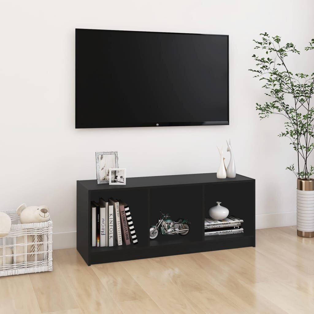 vidaXL TV plaukts, melns, 104x33x41 cm, priedes masīvkoks cena un informācija | TV galdiņi | 220.lv
