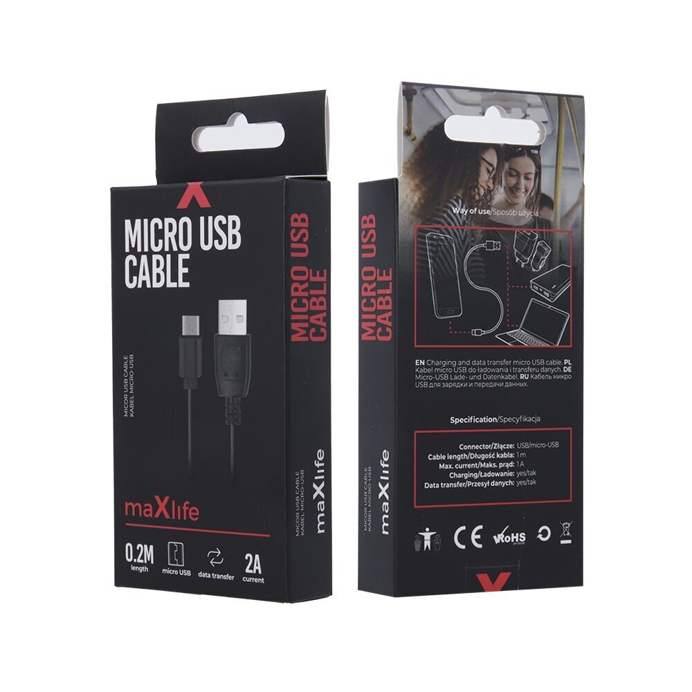 Maxlife kabelis USB - USB-C 0,2 m 2A, melns цена и информация | Savienotājkabeļi | 220.lv
