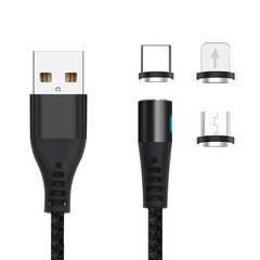 Maxlife MXUC-02 magnetic cable USB - Lightning + USB-C + microUSB 1,0 m 2A black nylon цена и информация | Кабели для телефонов | 220.lv