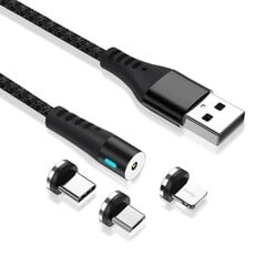 Maxlife MXUC-02 magnētiskais kabelis USB - Lightning + USB-C + microUSB 1,0 m 2A, melns neilons цена и информация | Кабели для телефонов | 220.lv