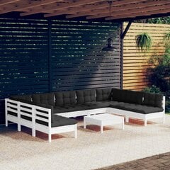 vidaXL 10-daļīgs dārza mēbeļu komplekts ar matračiem, balta priede цена и информация | Комплекты уличной мебели | 220.lv