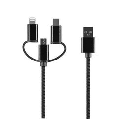 Setty 3in1 kabelis USB - Lightning + USB-C + microUSB 1,0 m 2A, melns neilons DT цена и информация | Кабели для телефонов | 220.lv