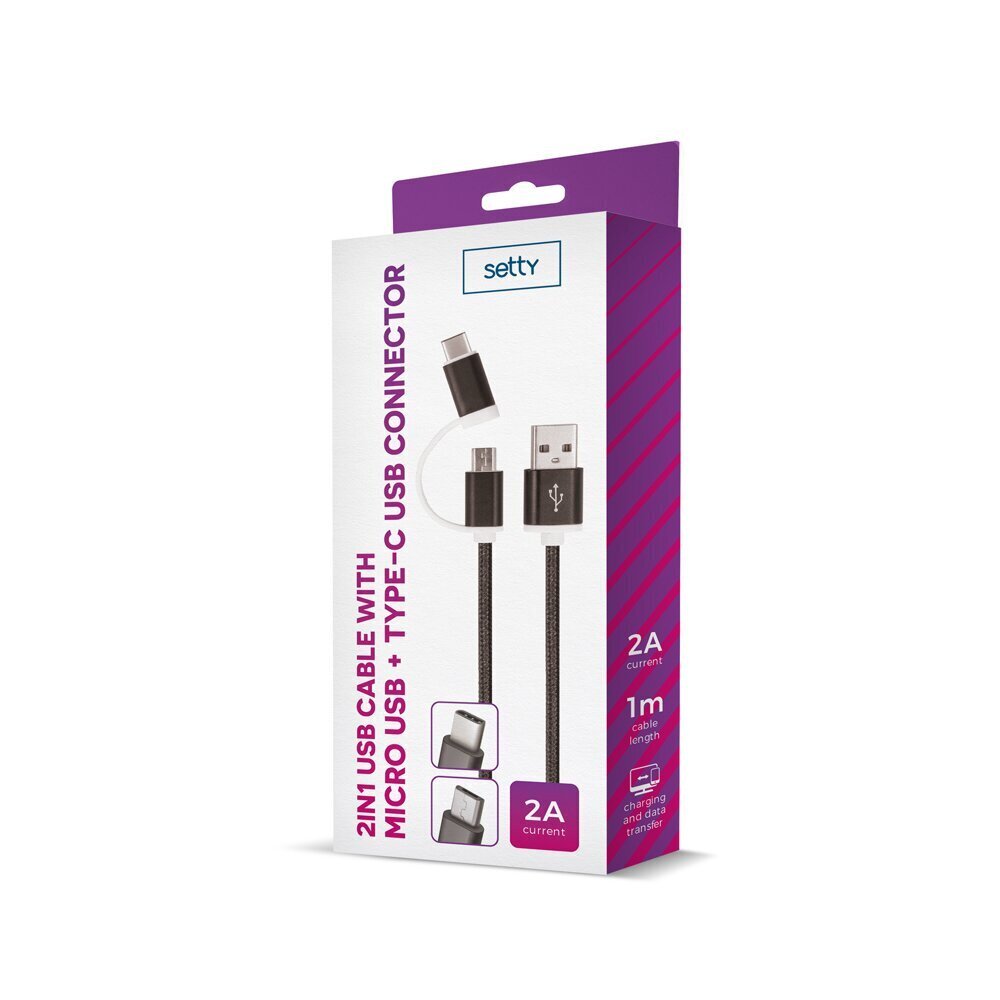 Setty 2in1 kabelis USB - microUSB + USB-C, melns neilons cena un informācija | Savienotājkabeļi | 220.lv