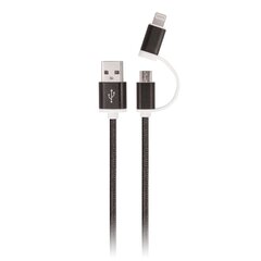 Setty 2in1 cable USB - microUSB + USB-C black nylon цена и информация | Кабели для телефонов | 220.lv