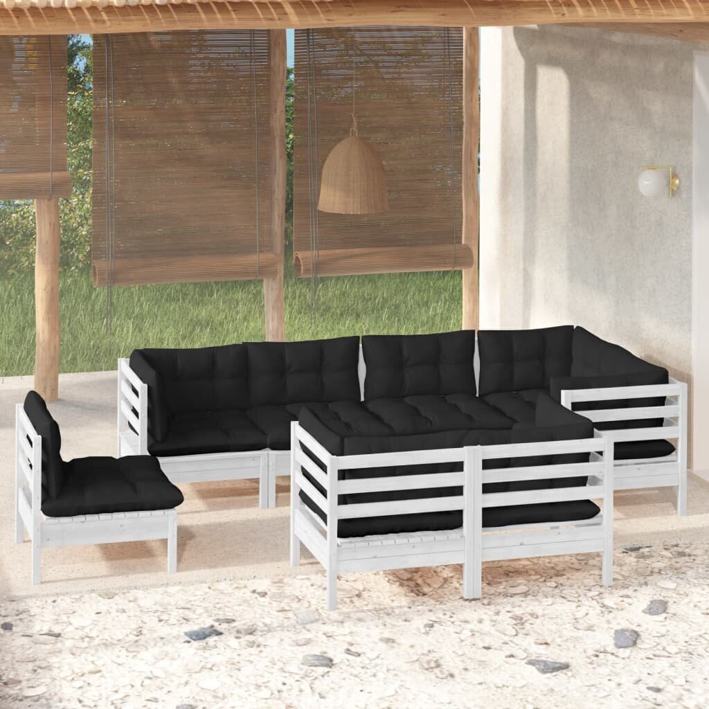 vidaXL 8-daļīgs dārza mēbeļu komplekts ar matračiem, balta priede cena un informācija | Dārza mēbeļu komplekti | 220.lv
