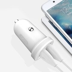 XO TZ08 car charger 2x USB 2,1A white + Lightning cable цена и информация | Зарядные устройства для телефонов | 220.lv