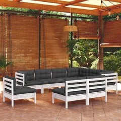 vidaXL 9-daļīgs dārza mēbeļu komplekts ar matračiem, balta priede цена и информация | Комплекты уличной мебели | 220.lv