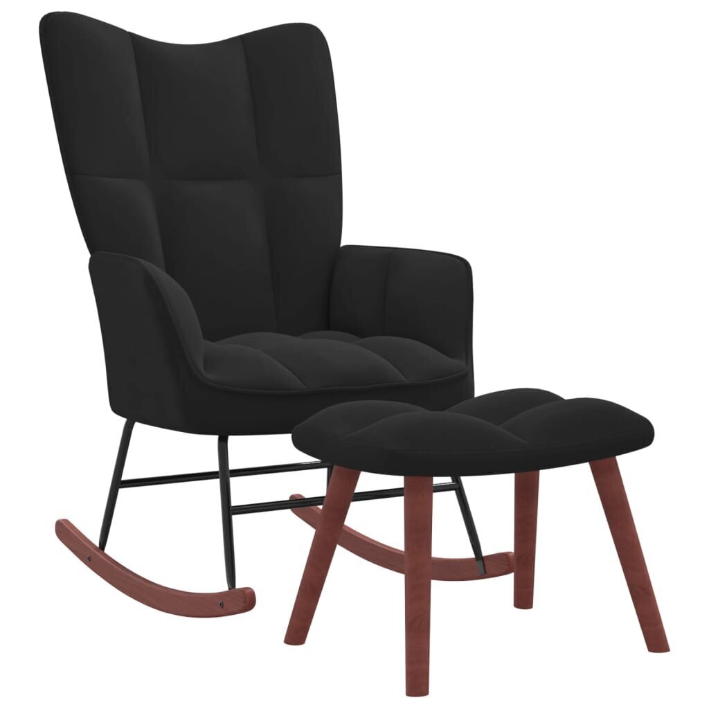 vidaXL šūpuļkrēsls ar kāju balstu, melns samts cena un informācija | Atpūtas krēsli | 220.lv
