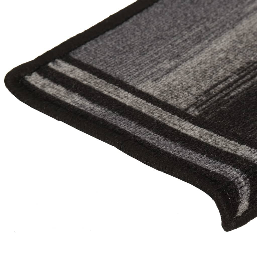 vidaXL kāpņu paklāji, 15 gab., pašlīmējoši, 65x25 cm, melni un pelēki cena un informācija | Paklāji | 220.lv
