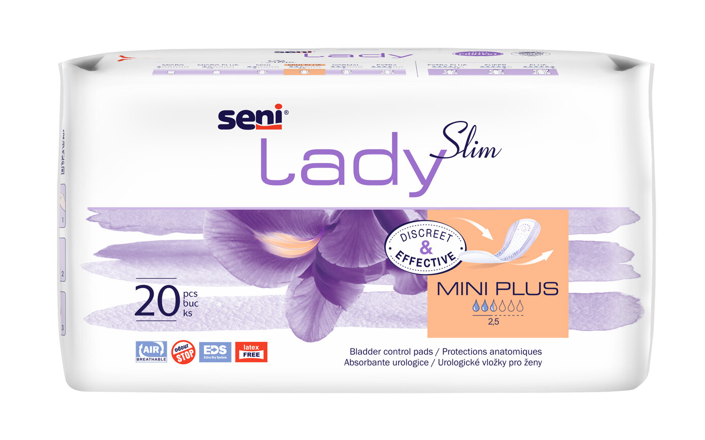 Uroloģiskie ieliktņi Seni Lady Slim Mini Plus sievietēm, 20 gab. цена и информация | Autiņbiksītes, higiēniskās paketes, vienreizlietojamie paladziņi pieaugušajiem | 220.lv