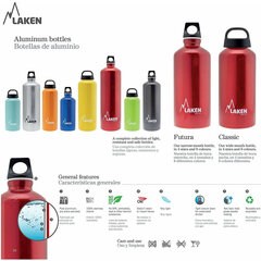 Бутылка с водой Laken Futura, красный (0,6 л) цена и информация | Бутылки для воды | 220.lv