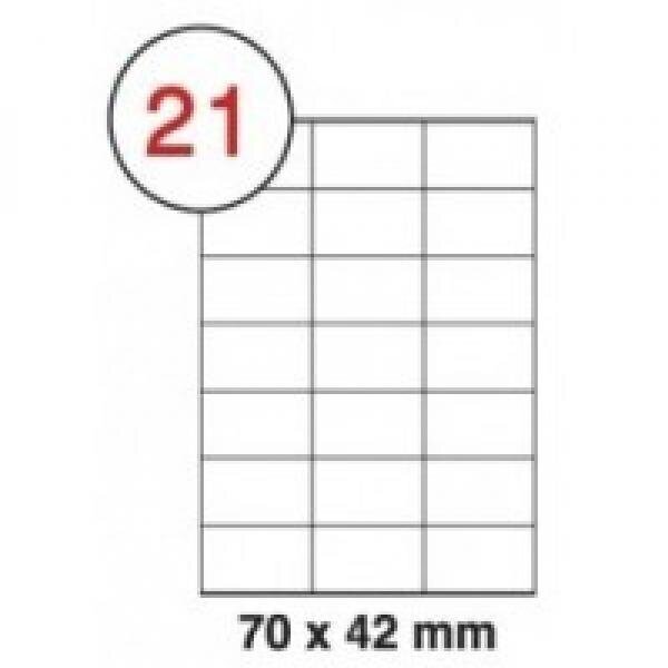 A4 Pašlīmējošās uzlīmes loksnes etiķetes. A4 etiķetes 21 par lapu. (70 * 42) * 21. Loksnes kastē - 100 - cena un informācija | Burtnīcas un papīra preces | 220.lv