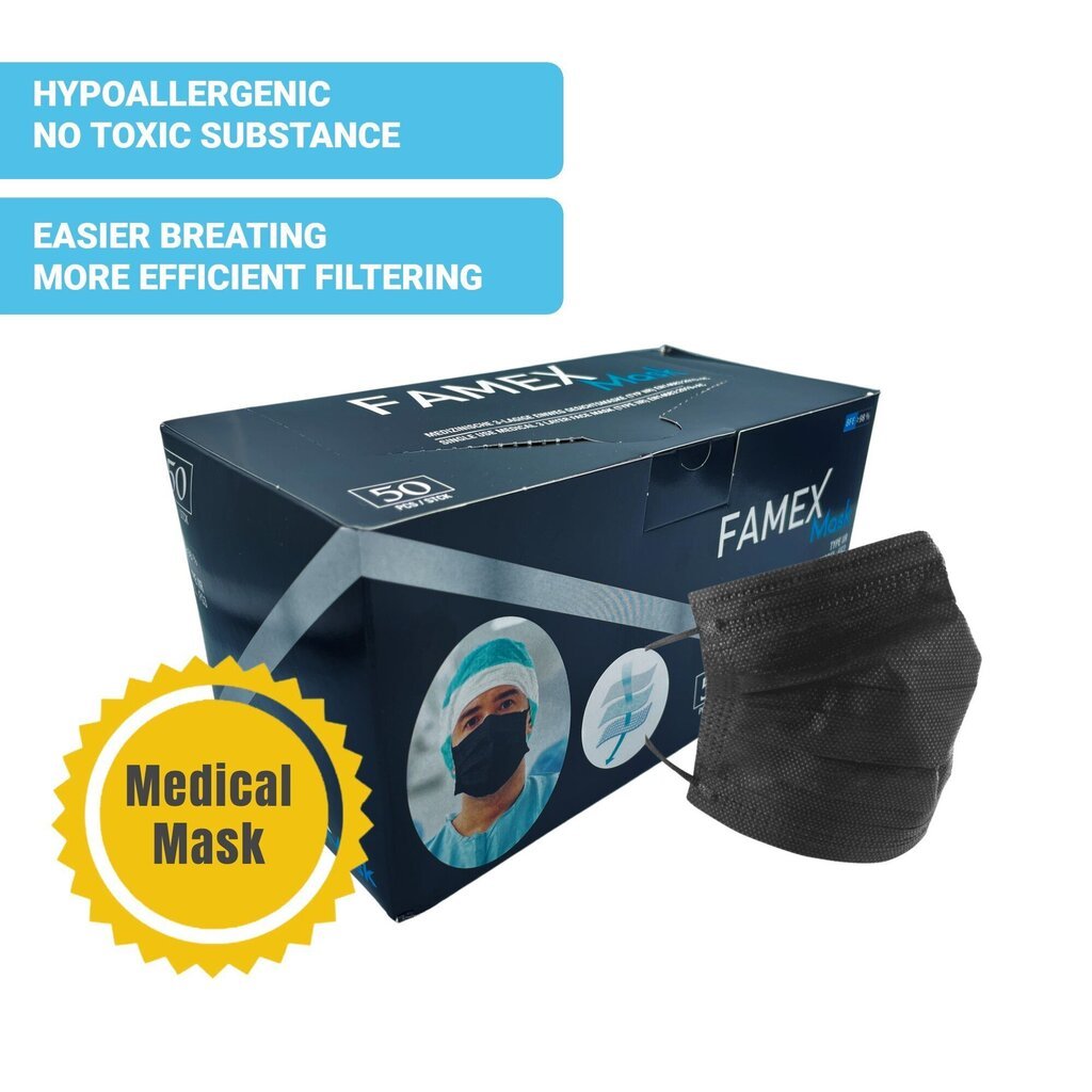 Vienreizējās lietošanas medicīniskās sejas maskas (50 gab.) cena un informācija | Pirmā palīdzība | 220.lv