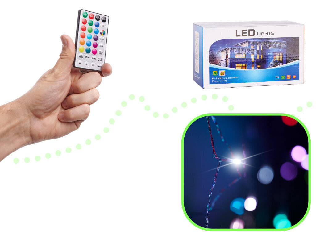 Led gaismas aizkari, 3x3m 200LED USB + pults ar atmiņu cena un informācija | Ziemassvētku lampiņas, LED virtenes | 220.lv
