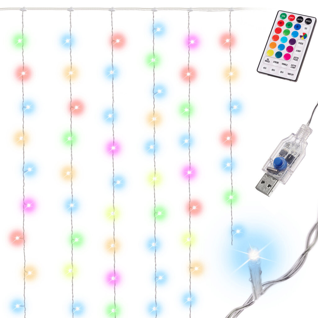 Led gaismas aizkari, 3x3m 200LED USB + pults ar atmiņu cena un informācija | Ziemassvētku lampiņas, LED virtenes | 220.lv