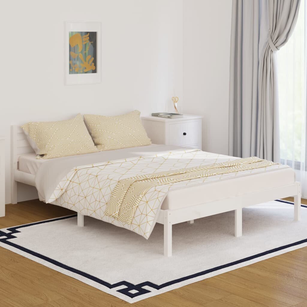 810431 vidaXL Bed Frame Solid Wood Pine 140x200 cm White cena un informācija | Gultas | 220.lv