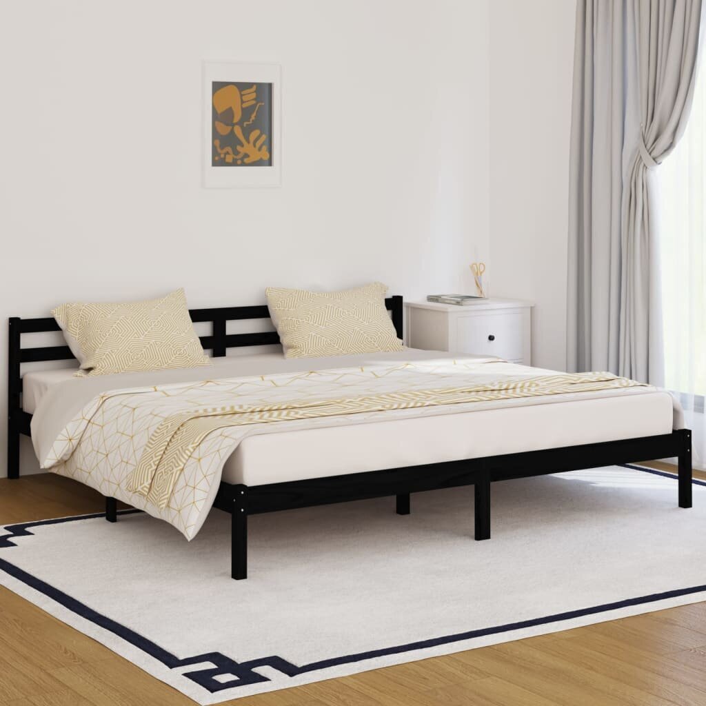 810454 vidaXL Bed Frame Solid Wood Pine 200x200 cm Black cena un informācija | Gultas | 220.lv