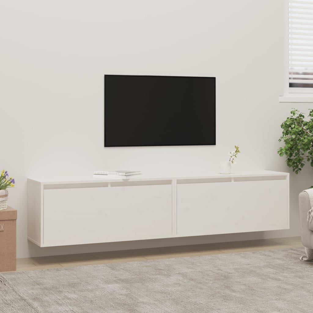 vidaXL sienas skapīši, 2 gab., balti, 80x30x35 cm, priedes masīvkoks cena un informācija | TV galdiņi | 220.lv