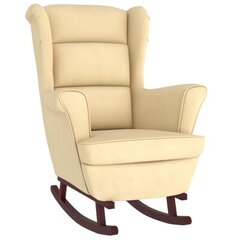 vidaXL šūpuļkrēsls, masīva gumijkoka kājas, krēmkrāsas samts cena un informācija | Atpūtas krēsli | 220.lv