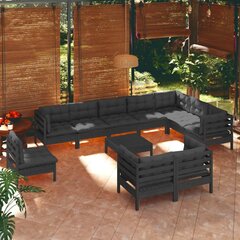 vidaXL 11-daļīgs dārza mēbeļu komplekts ar matračiem, melna priede цена и информация | Комплекты уличной мебели | 220.lv