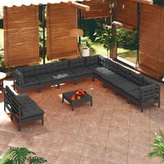 vidaXL 12-daļīgs dārza mēbeļu komplekts ar matračiem, melna priede цена и информация | Комплекты уличной мебели | 220.lv