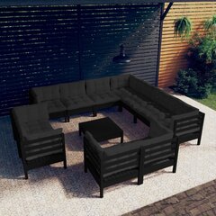 vidaXL 12-daļīgs dārza mēbeļu komplekts ar matračiem, melna priede цена и информация | Комплекты уличной мебели | 220.lv
