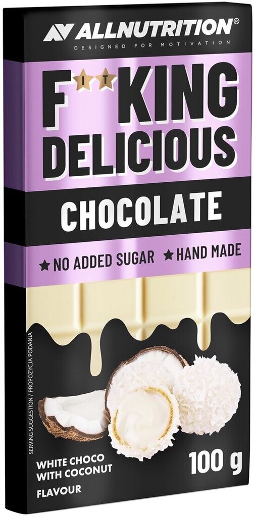 Baltā šokolāde ar kokosriekstu garšu, AllNutrition F**KING DELICIOUS chocolate, 100 g цена и информация | Funkcionālā pārtika (superēdiens) | 220.lv