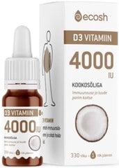 Ecosh Витамин D3 Кокосовое масло 4000 IU в каплях, 10 мл цена и информация | Витамины, пищевые добавки, препараты для хорошего самочувствия | 220.lv