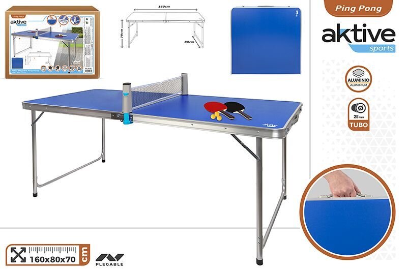 Ping-Ponga galds (160x80cm) ar raketēm, bumbiņām un sietu, Active cena un informācija | Galda tenisa galdi un pārklāji | 220.lv