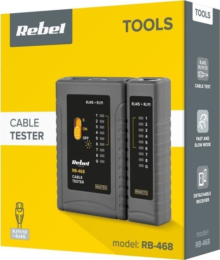 Tīkla kabeļa testeris Rebel RB-468 cena un informācija | Rokas instrumenti | 220.lv