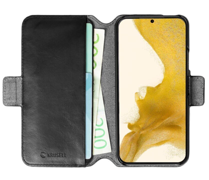 Krusell Leather Phone Wallet, piemērots Samsung Galaxy S22, melns цена и информация | Telefonu vāciņi, maciņi | 220.lv