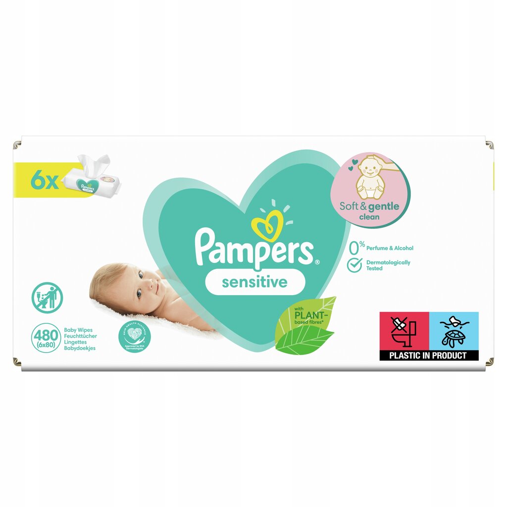 Pampers Sensitive mitrās salvetes 480gab cena un informācija | Mitrās salvetes, vienreizlietojamie paladziņi | 220.lv