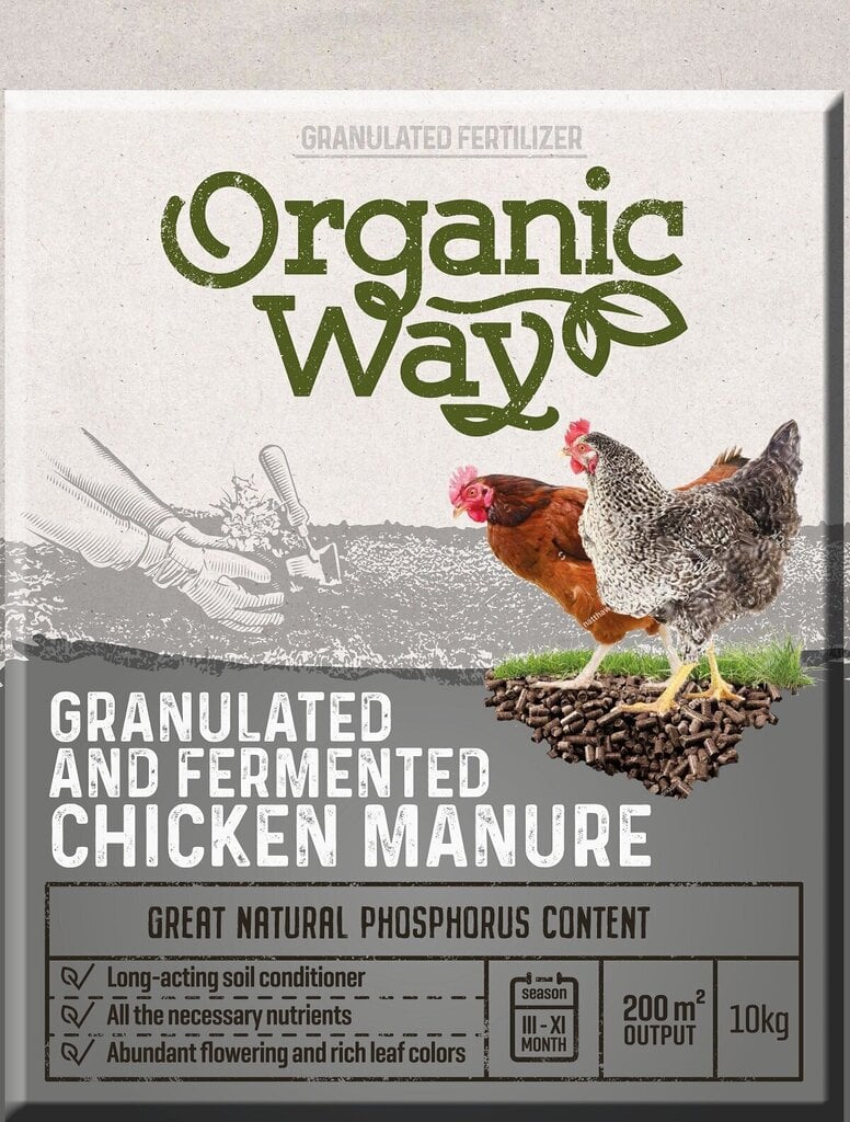 Granulēti raudzēti vistas kūtsmēsli Organic Way 10 kg cena un informācija | Beramie mēslošanas līdzekļi | 220.lv