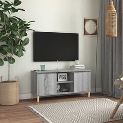 vidaXL TV skapītis ar masīvkoka kājām, pelēcīga ozola, 103,5x35x50 cm цена и информация | Тумбы под телевизор | 220.lv