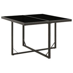 vidaXL dārza galds, melns, 109x107x74 cm, PE rotangpalma, stikls cena un informācija | Dārza galdi | 220.lv