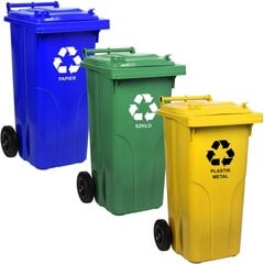 Atkritumu konteineru komplekts - 120l 3 krāsas, zaļa, zila, dzeltena цена и информация | Мусорные баки | 220.lv