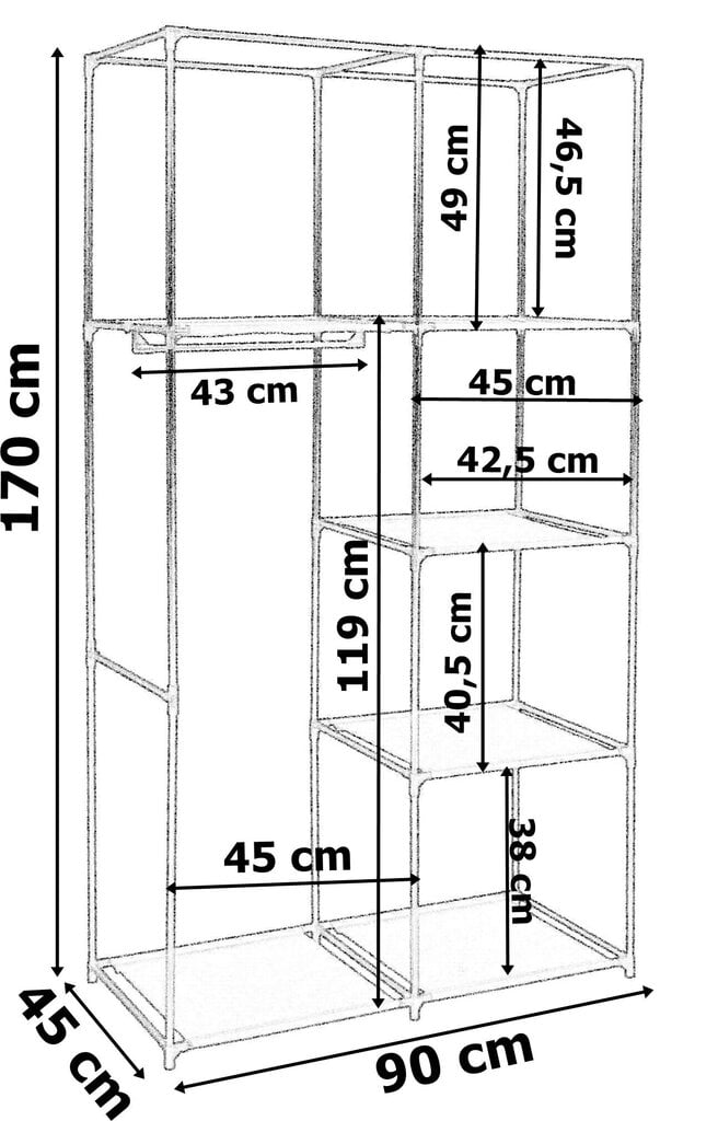 Tekstila skapis MIRA ar 6 plauktiem - pelēks cena un informācija | Skapji | 220.lv