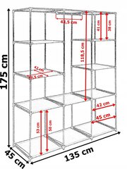 MIRA MAXI tekstila skapis ar 10 plauktiem - pelēks цена и информация | Шкафы | 220.lv