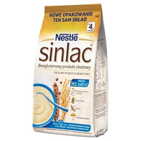 Nestle Sinlac, bezglutēna graudaugu produkts bez sojas un cukura laktozes, zīdaiņiem, kas vecāki par 4 mēnešiem, 300 g цена и информация | Putras | 220.lv