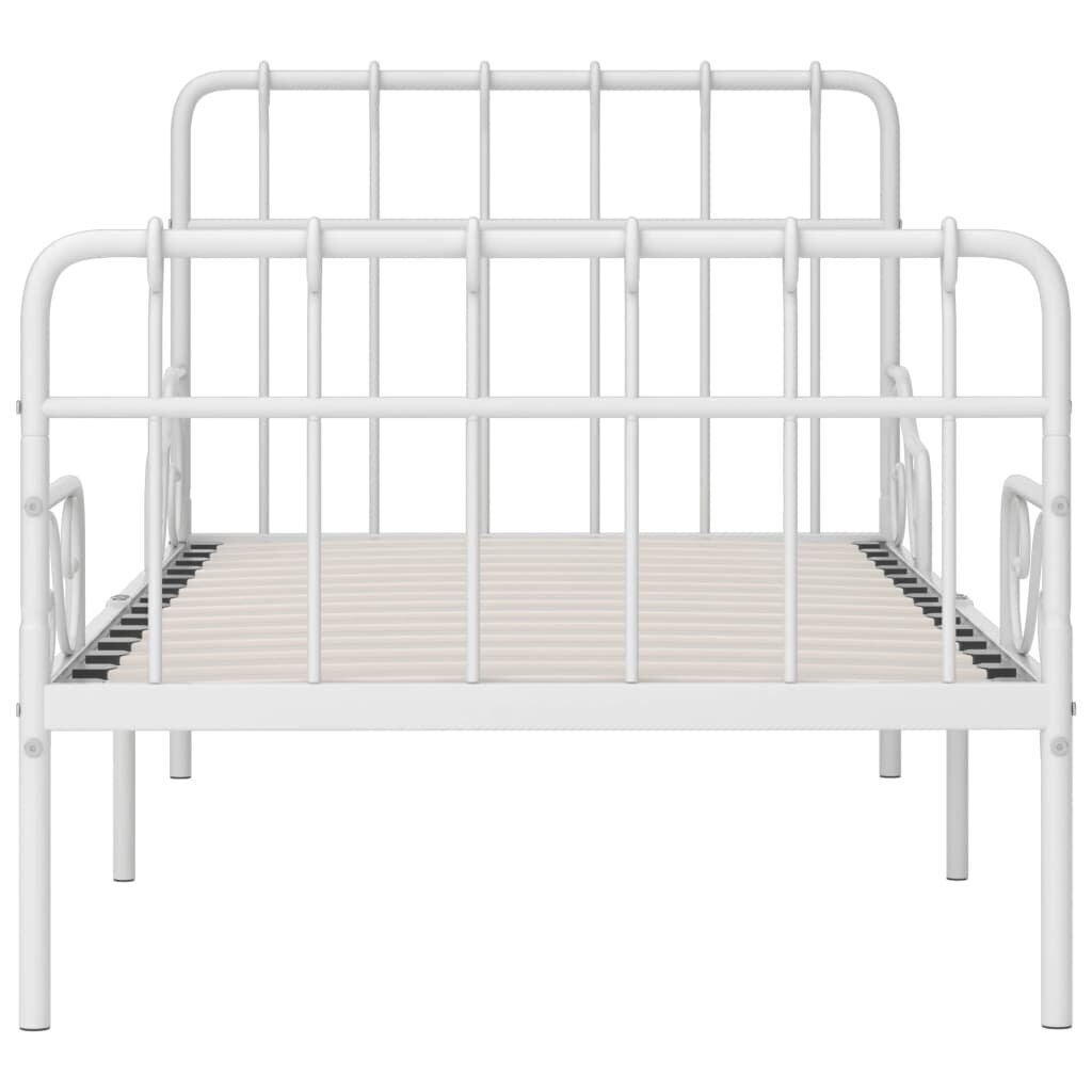 vidaXL gultas rāmis ar redeļu pamatni, balts metāls, 90x200 cm cena un informācija | Gultas | 220.lv