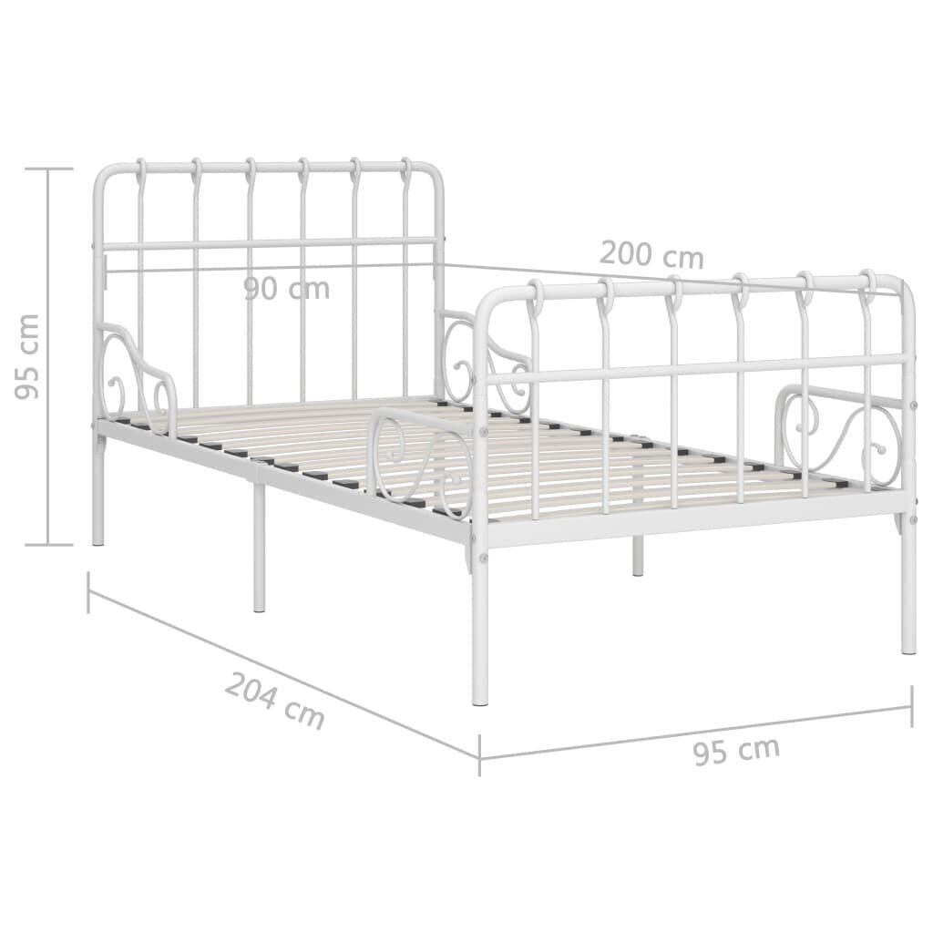 vidaXL gultas rāmis ar redeļu pamatni, balts metāls, 90x200 cm cena un informācija | Gultas | 220.lv